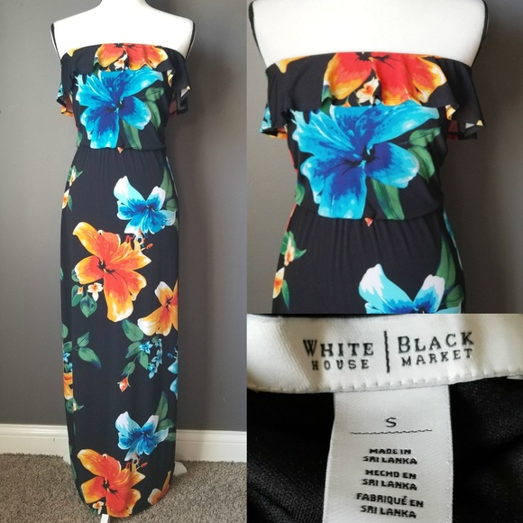 white house black market Dresses & Skirts - WHBM Polynesian Print Strapless Maxi dress